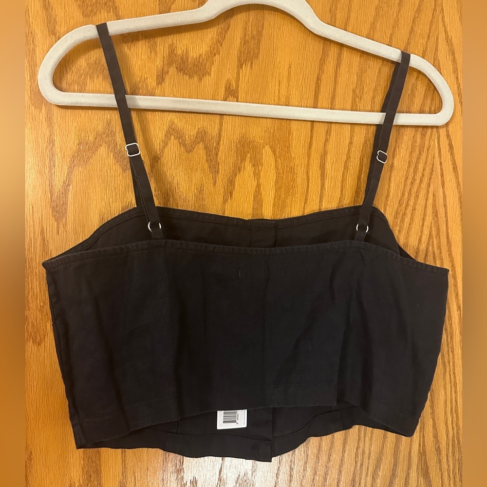 Outerknown Eclipse Tank Women's Black Button-Up Linen Crop Top - NWT - Size L - Picture 3 of 10